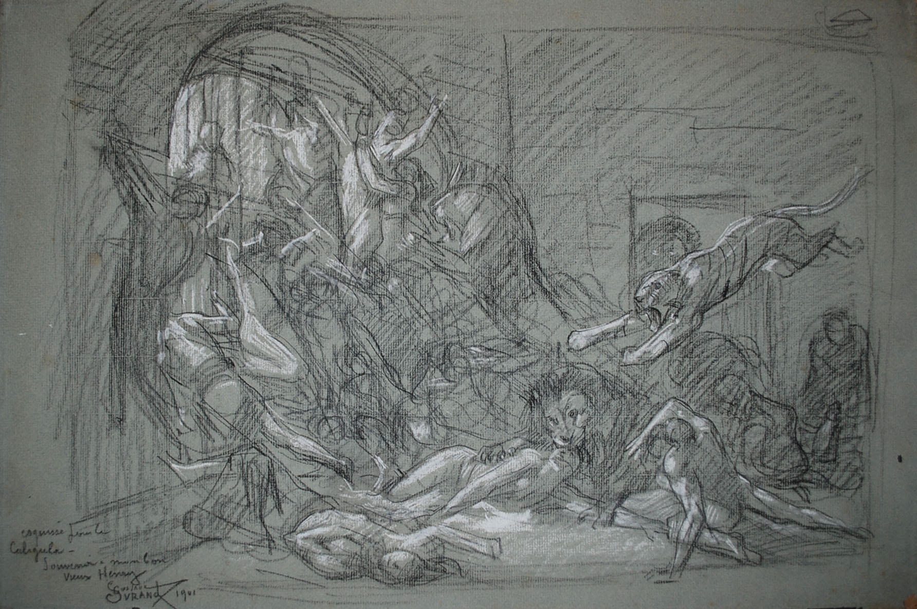 Gustave Surand | Gustave SURAND (1860-1937)Caligula Dessin au fusain et ...