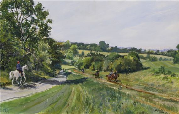 Trotting on Epsom Downs by G.H. Buxton, dated 1994