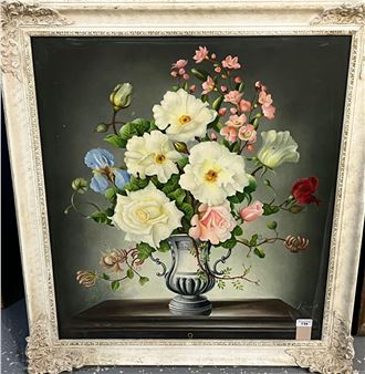 still life study of vase of roses inth century style - Eustace Liscard