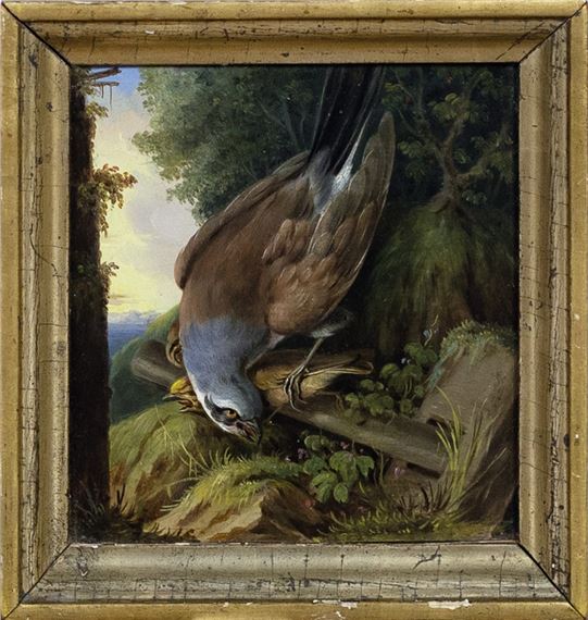 Franz Xaver Fog Oil Painting, Hawk with Prey in a Wooded Landscape - Franz Xaver Fog