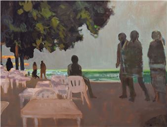 Figures on a coastal terrace - Alfred Rozelaar Green