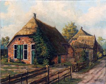 Zicht op boerderij - S. Dijkstra