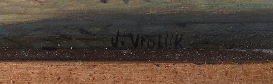 Artwork by J. Vrolijk, Stadsgezicht met personen, Made of oil on panel