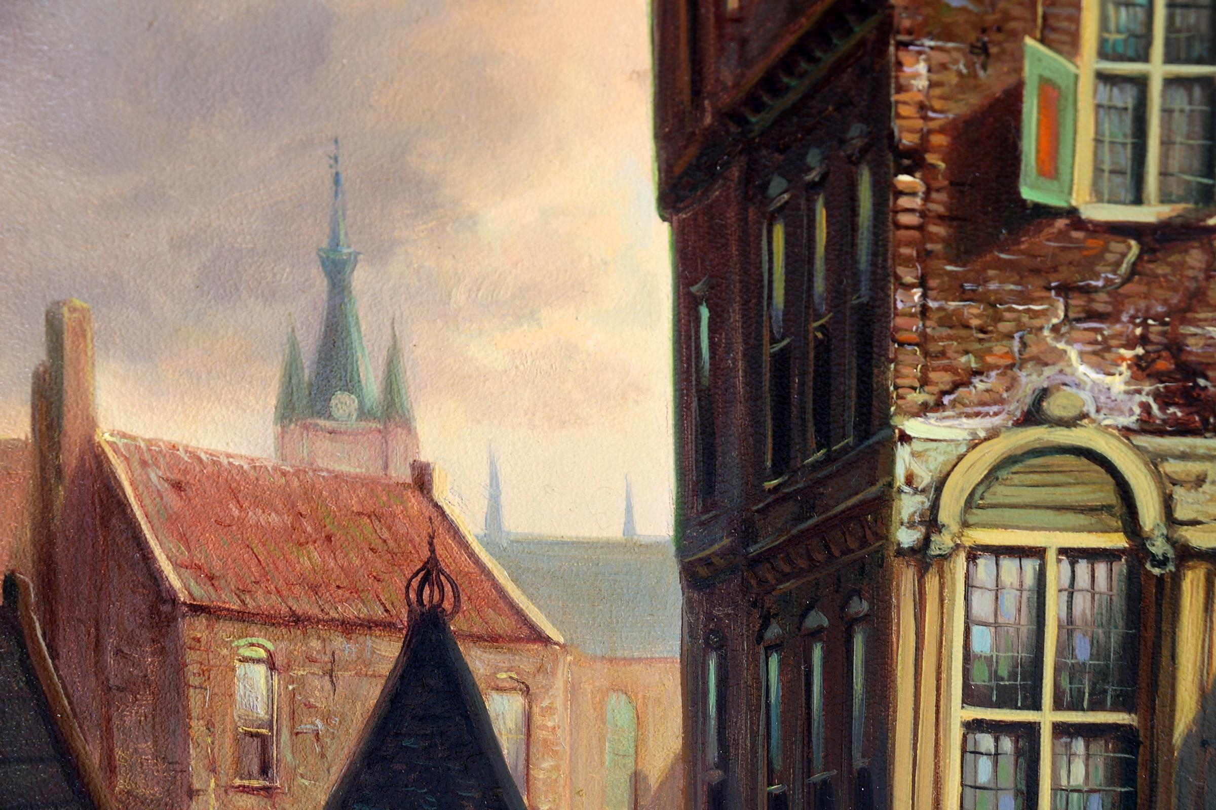 Artwork by J. Vrolijk, Stadsgezicht met personen, Made of oil on panel