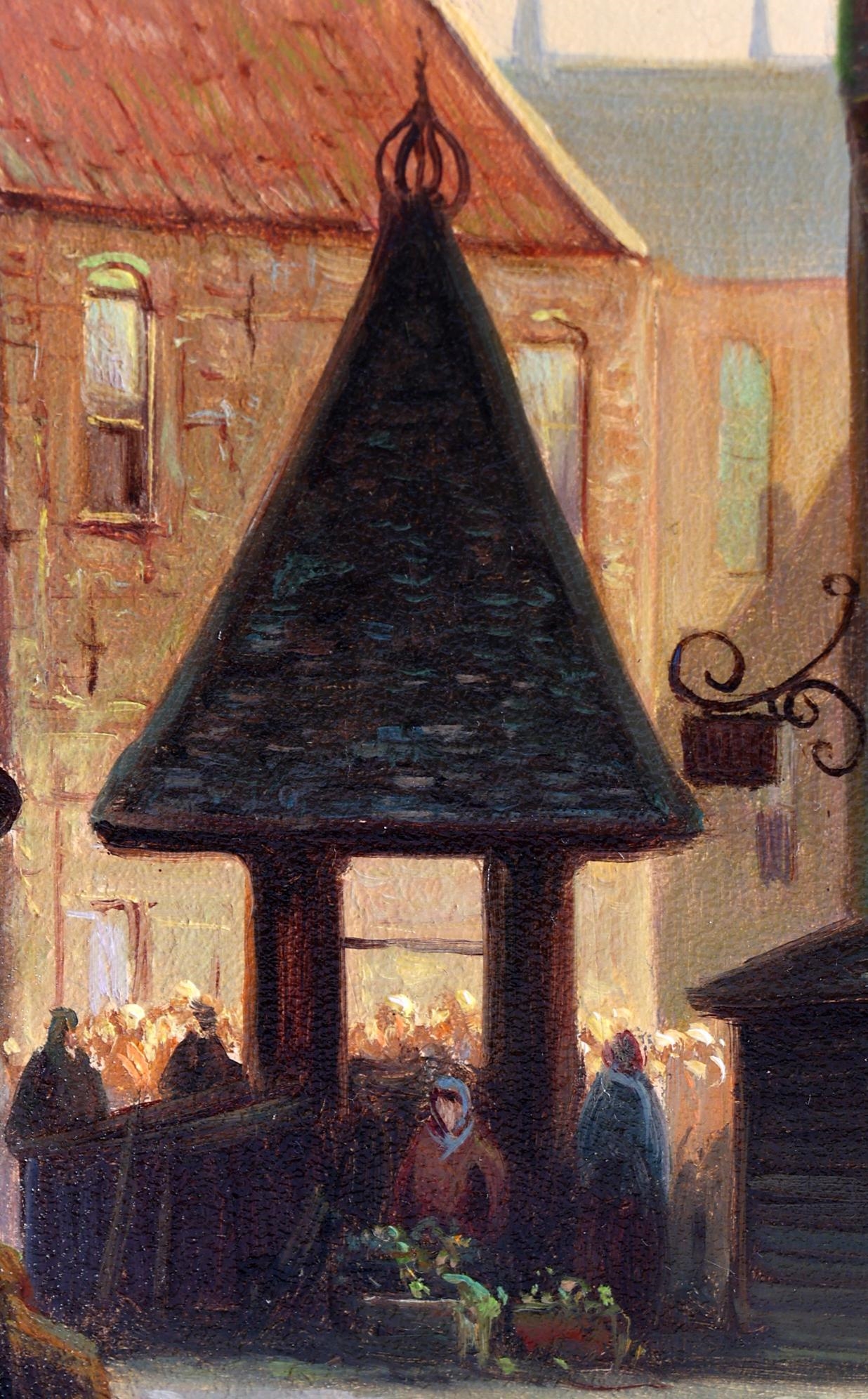 Artwork by J. Vrolijk, Stadsgezicht met personen, Made of oil on panel