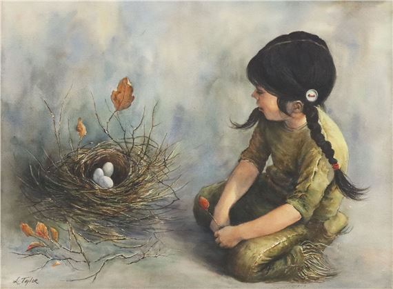 Young Girl with Bird's Nest by Loretta Taylor