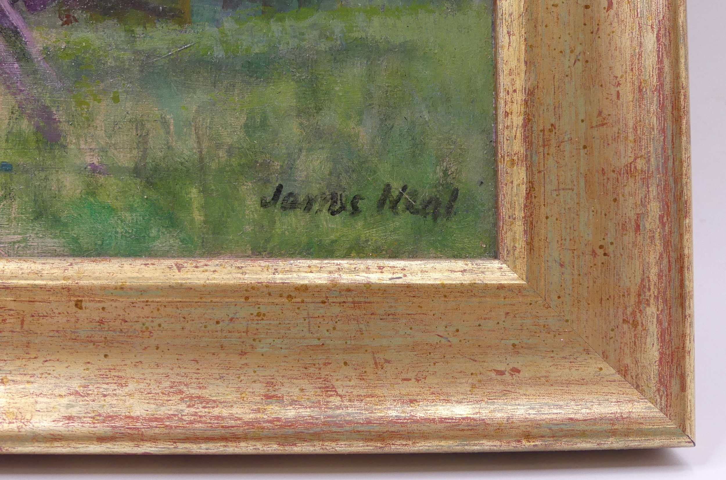 Artwork by James Neal, Farm Cart East Dalton, Made of oil on board