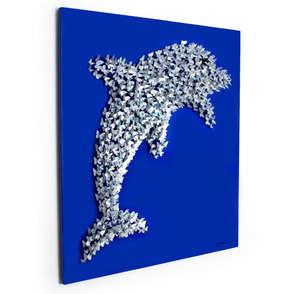 Artwork by Patricia Govezensky, Title: Dolphin, Made of Original 3D Metal Art on Wood