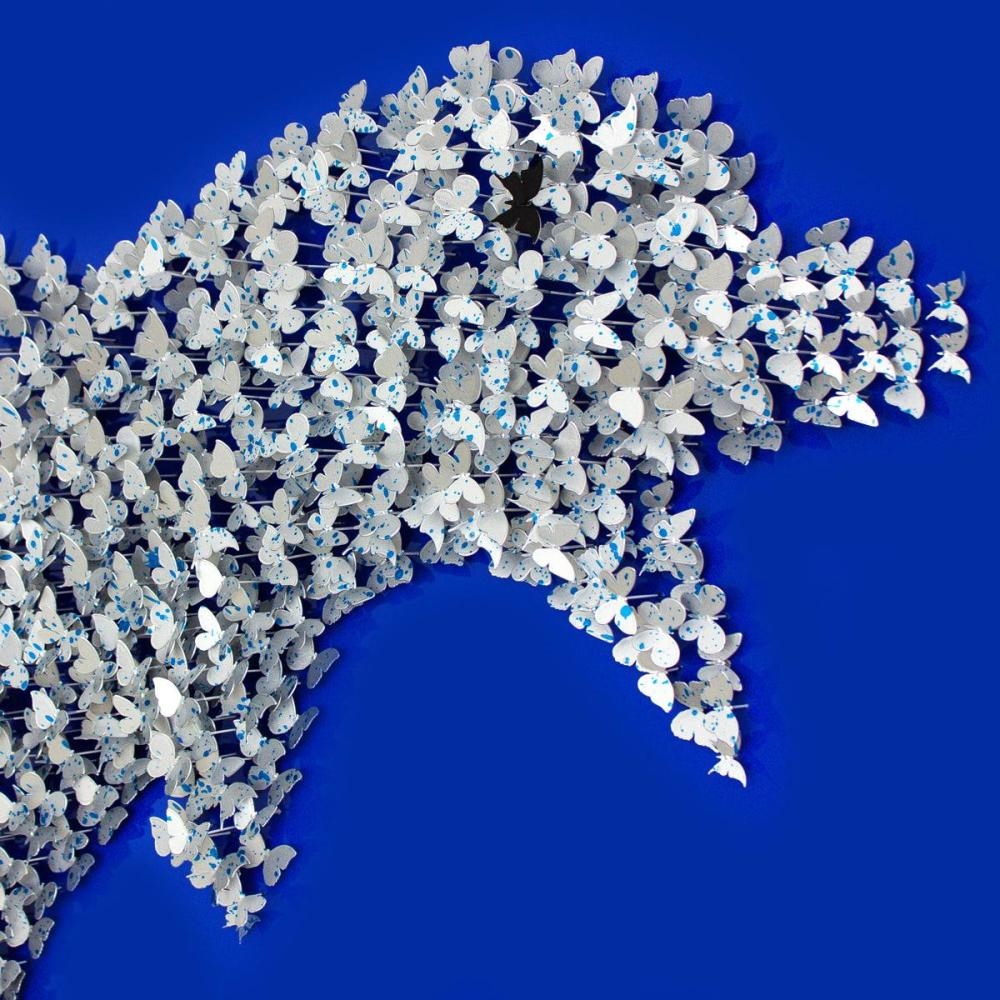 Artwork by Patricia Govezensky, Title: Dolphin, Made of Original 3D Metal Art on Wood