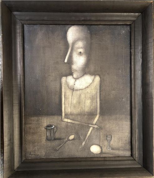 Michal Herman,th century abstract figure at table by Michał Herman, 20th century