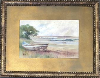 estuary landscape with boats,cm - J. Thwaite Irving