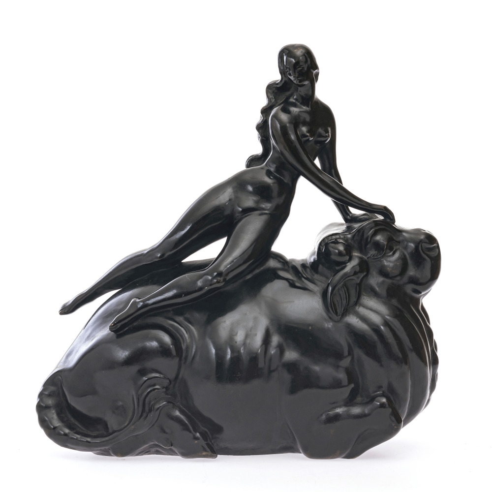 Artwork by Fritz Behn, Europa auf dem Stier, Made of Bronze with black brown patina