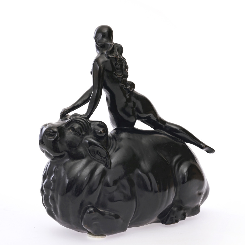 Artwork by Fritz Behn, Europa auf dem Stier, Made of Bronze with black brown patina