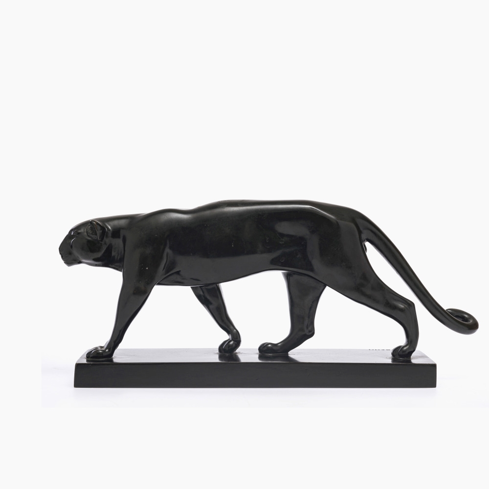 Artwork by Fritz Behn, Panther, Made of Bronze, black brown patinated