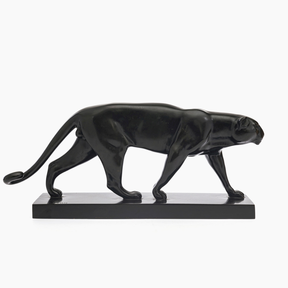 Artwork by Fritz Behn, Panther, Made of Bronze, black brown patinated