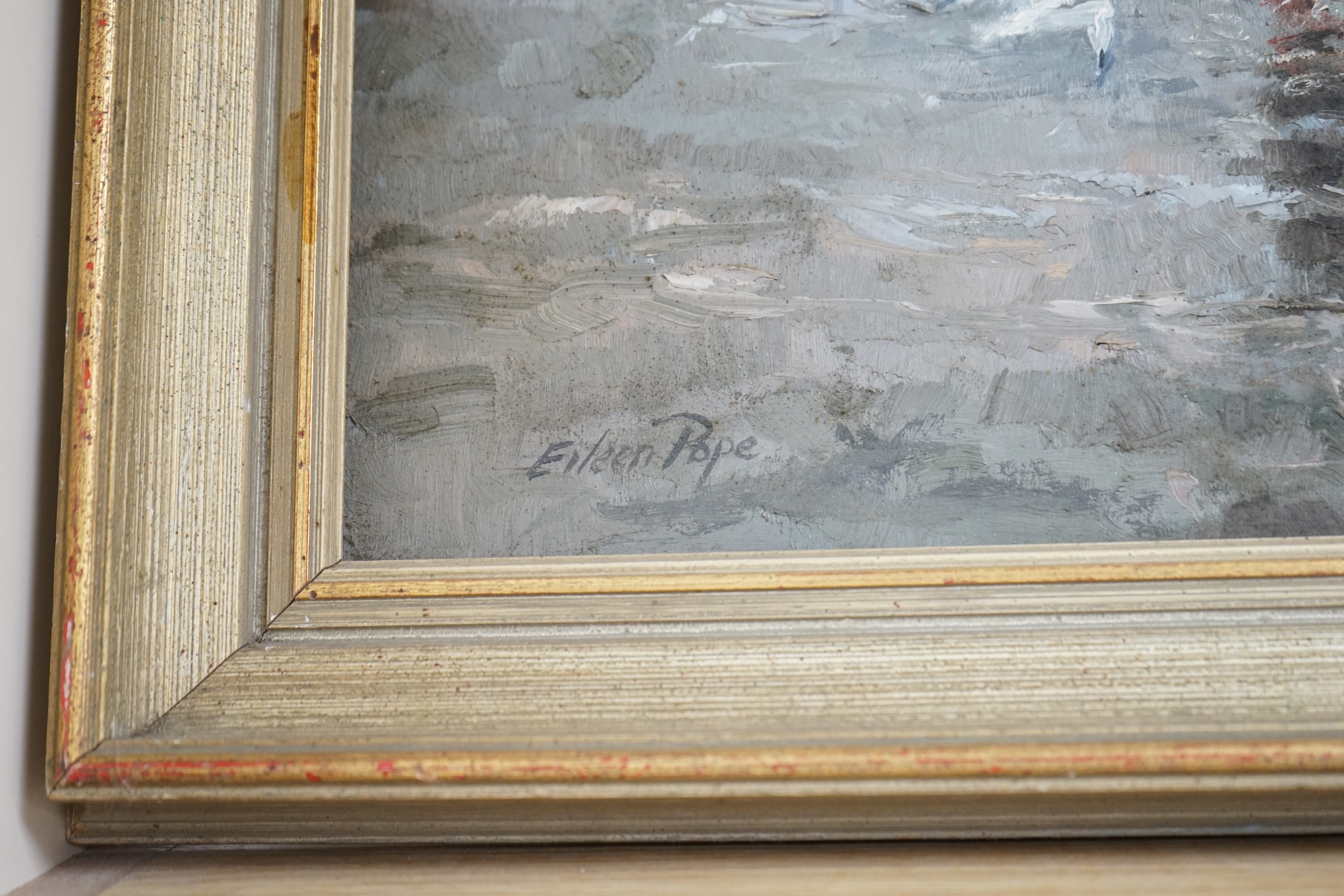 Artwork by Eileen Pope, Fishing boat, Made of oil on board