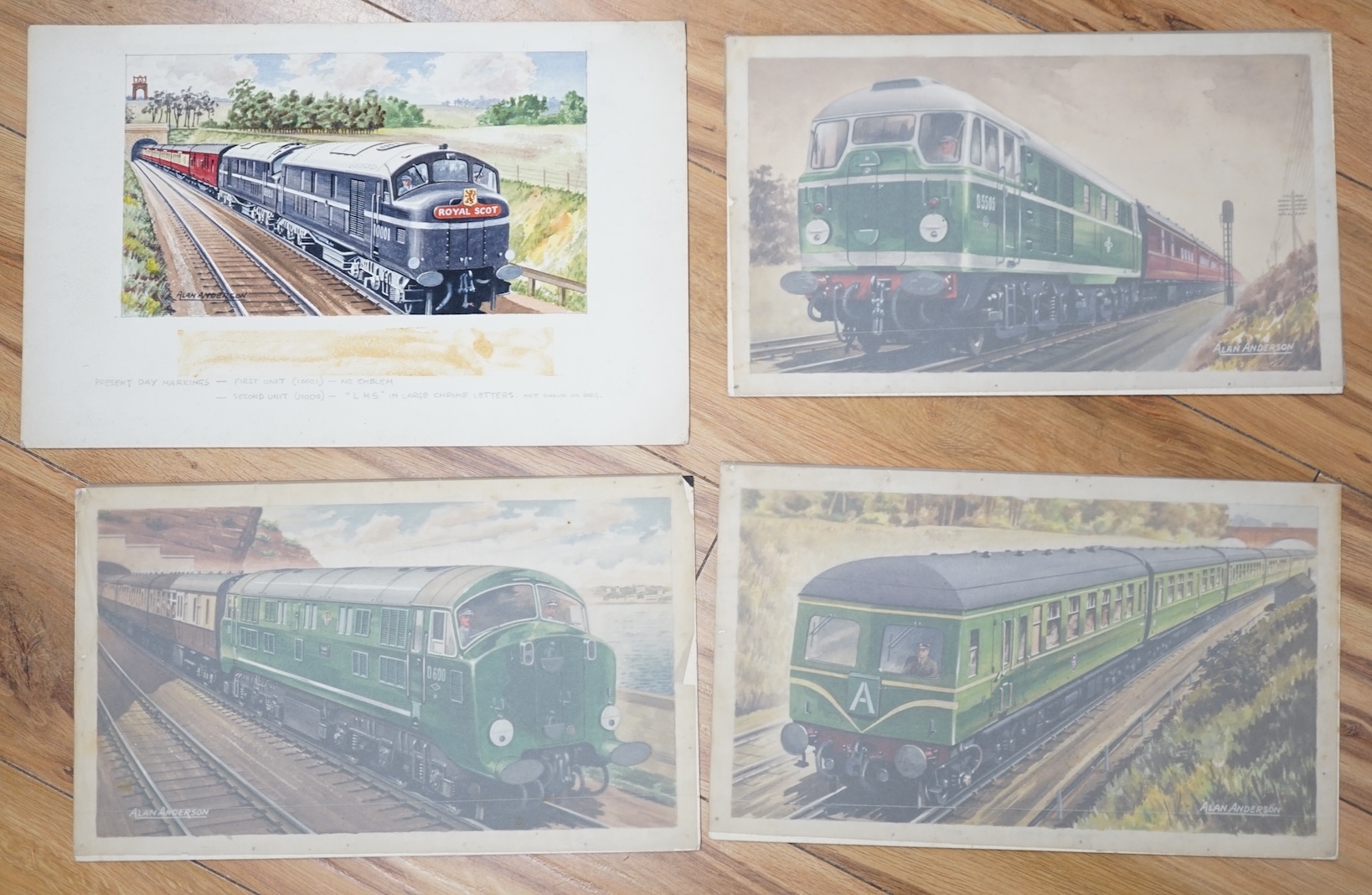 Artwork by Alan Anderson, set of four original watercolours for postcard designs, Made of watercolours