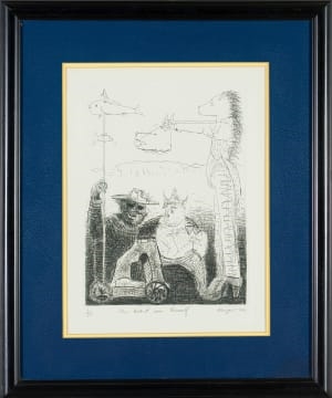 Artwork by Braam Kruger, Om Kwart voor Twaalf, Made of etching on paper