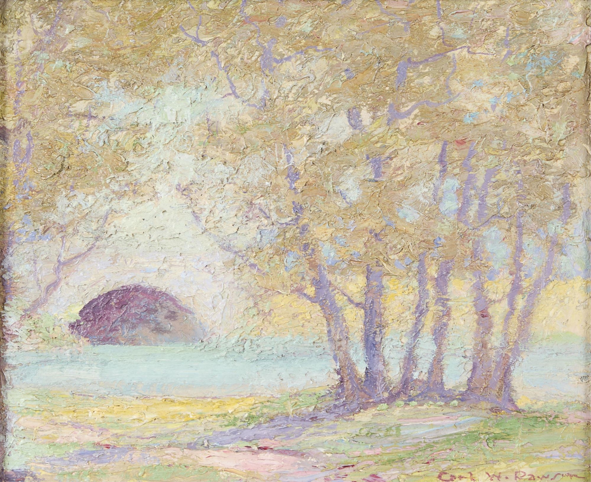 Artwork by Carl Wendell Rawson, Carl Rawson "Lake of the Isles" Painting, Made of Oil on board painting