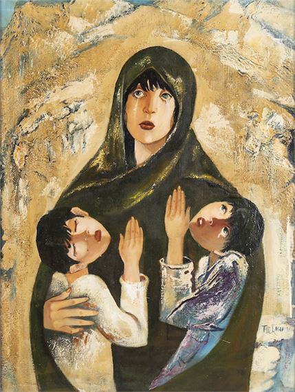 Anne ve Çocukları, İmzalı, Tuval üzerine yağlıboya by Telman Baki