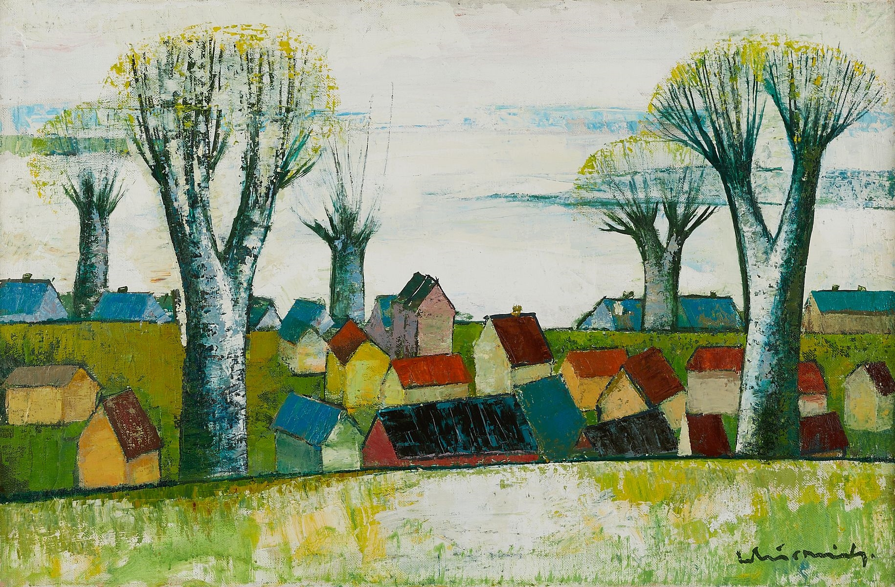 Artwork by Laimdot Murniek, Laimdot Murniek "River Daugara" 1978 Painting, Made of Oil on canvas painting