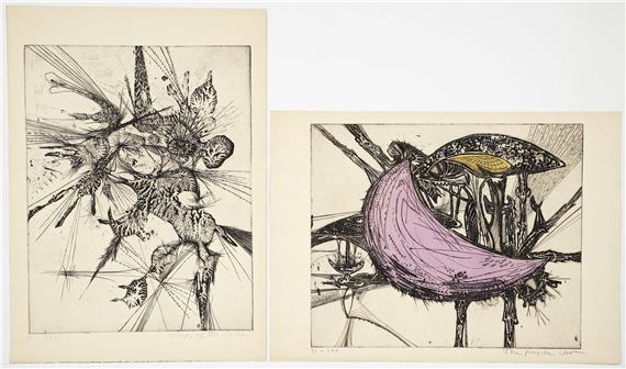 Pair of early Gabor Peterdi Etchings 1952 by Gabor Peterdi, 1952