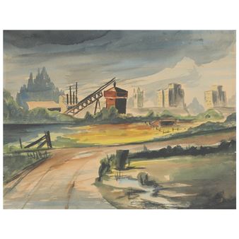 Bertha Emery (1873-1957) Watercolor, "Storm Over Salinas - Bertha Emery