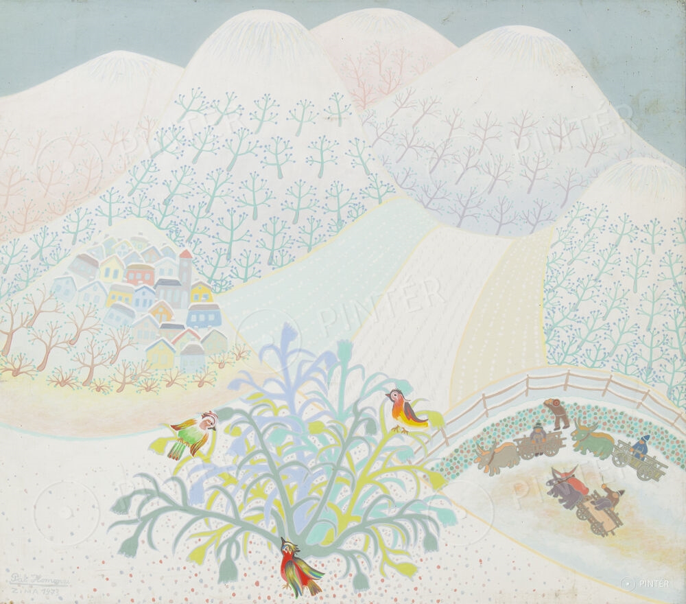 Artwork by Pal Homonai, Winter Landscape, Made of tempera, canvas