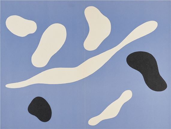 1887 Straßburg - 1966 Paris - "Composition en Blanc et Noir sur Fond bleu" - (1949) Farblithografie/Papier by Jean Arp, Ludwig von Hofmann, 1887