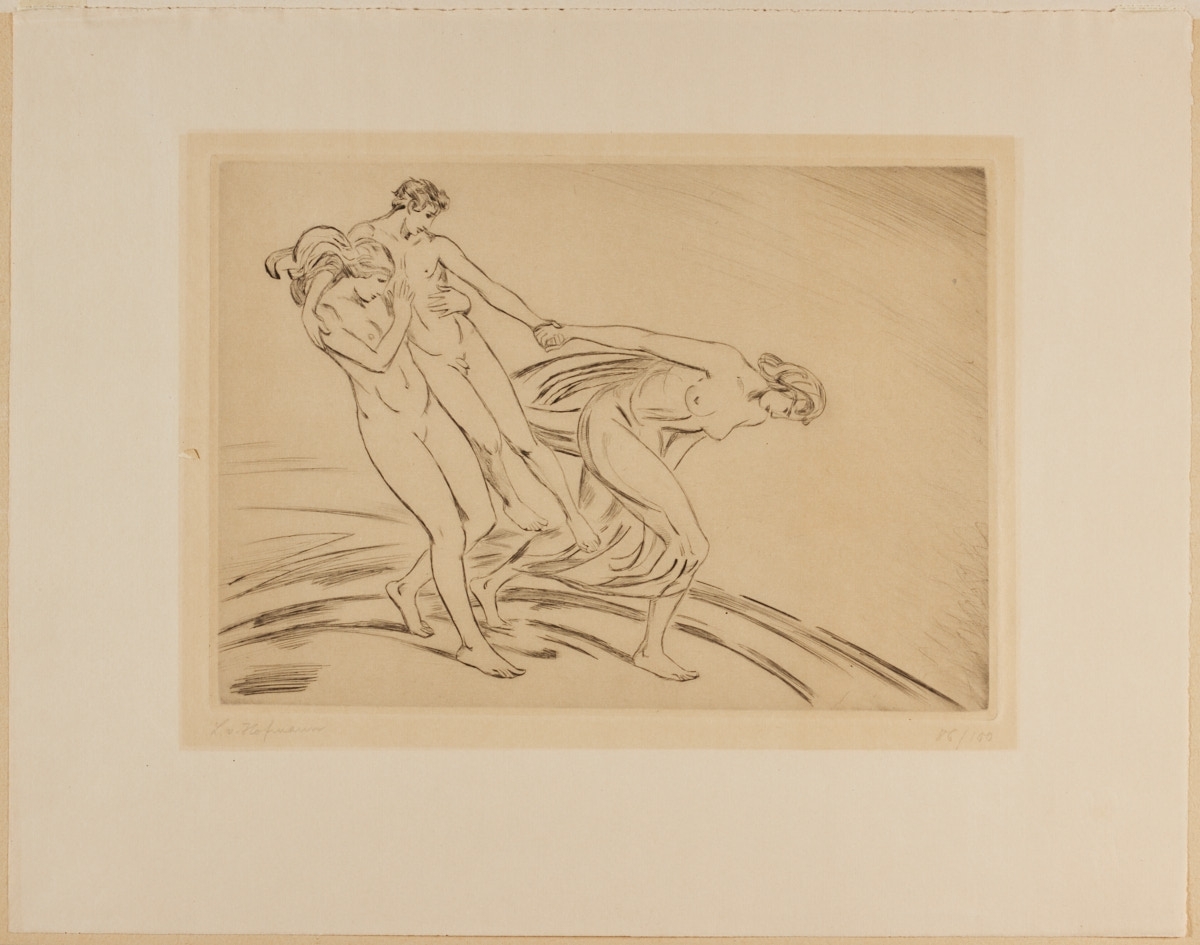 Artwork by Ludwig von Hofmann, 1861 Darmstadt - 1945 Pillnitz - Mythologische Szene mit Menaden - Radierung/Papier, Made of etching
