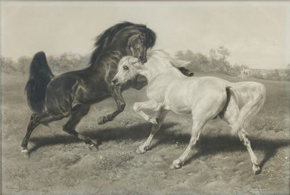 1822 Bordeaux - 1899 Thomery Nach Gemälde "Le Duel" 1895 - "Le duel" - Radierung/Papier by Rosa Bonheur, 1895