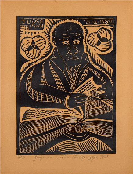 JUDGE MAN by John Ndevasia Muafangejo, dated 1969