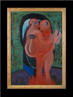 EMBRACING COUPLE, OIL ON BOARD, REDA ABDEL SALAM (EGYPT, 1947 - Reda Abdel Salam