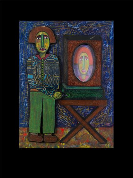 Man winding up a jack in the box by Zakaria Soliman, 1956