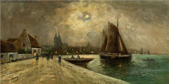 Nighttime Harbor Painting, Peter Veerkamp - Peter Veerkamp
