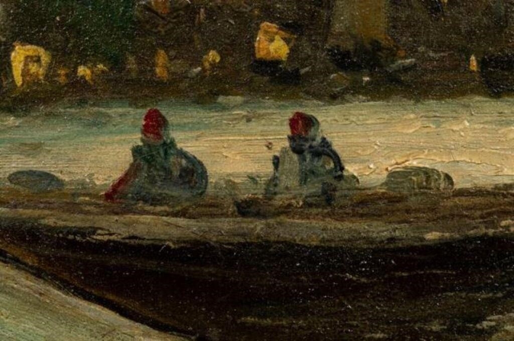 Artwork by Peter Veerkamp, Nighttime Harbor Painting, Peter Veerkamp, Made of oil painting on canvas