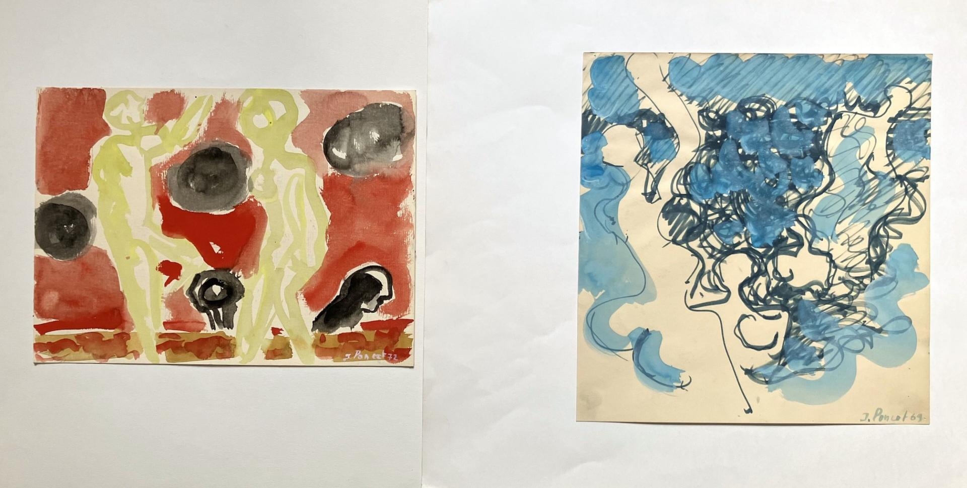 Artwork by Jacques Poncet, Baigneuses - 2 dessins à la gouache sur papier, Made of Gouache sur papier