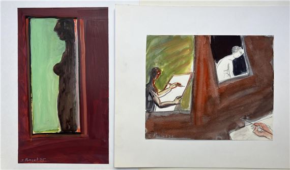 Le modèle dans l'atelier - 2  à la gouache et