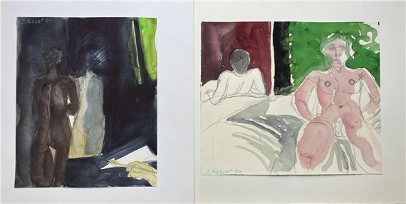 Le modèle dans l'atelier - 2  à la gouache et