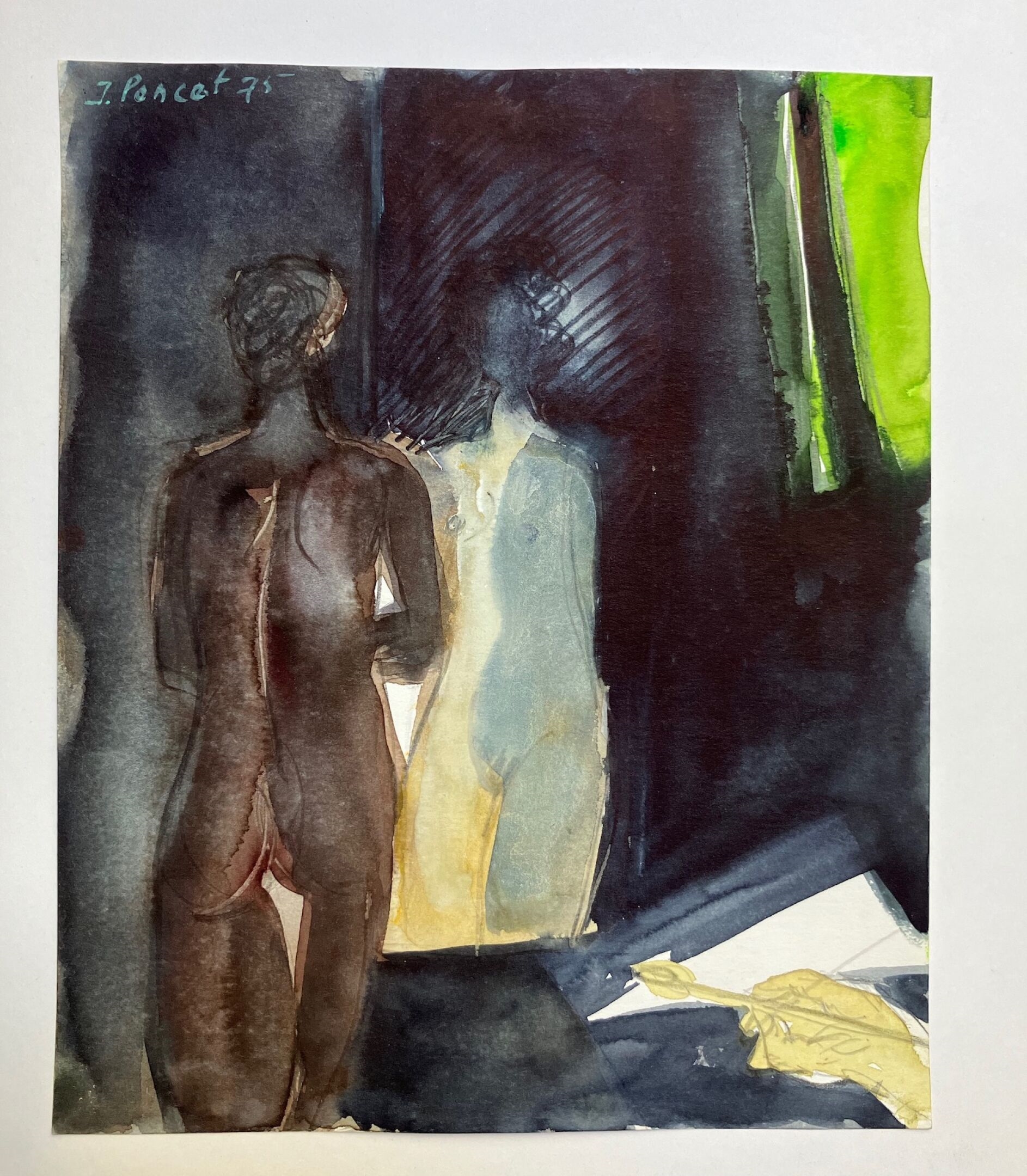 Artwork by Jacques Poncet, Le modèle dans l'atelier - 2  à la gouache et, Made of Gouache et graphite sur papier