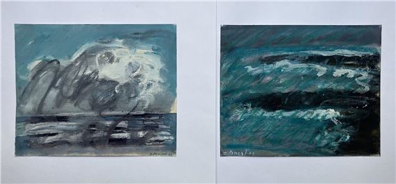 Marines - Deux dessins à la gouache et pastel sur papier Canson signés et datés 66