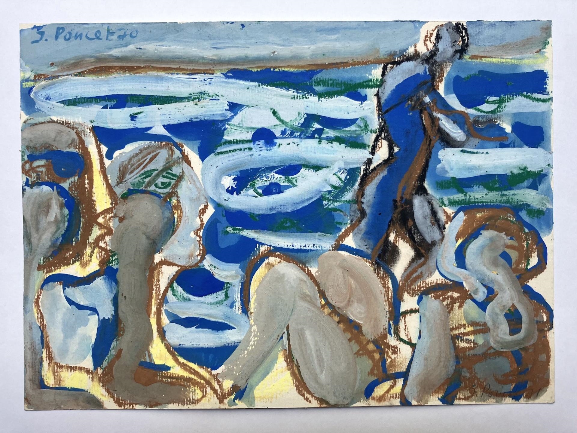 Artwork by Jacques Poncet, Sur la plage -  Canson, Made of Gouache et pastel sur papier