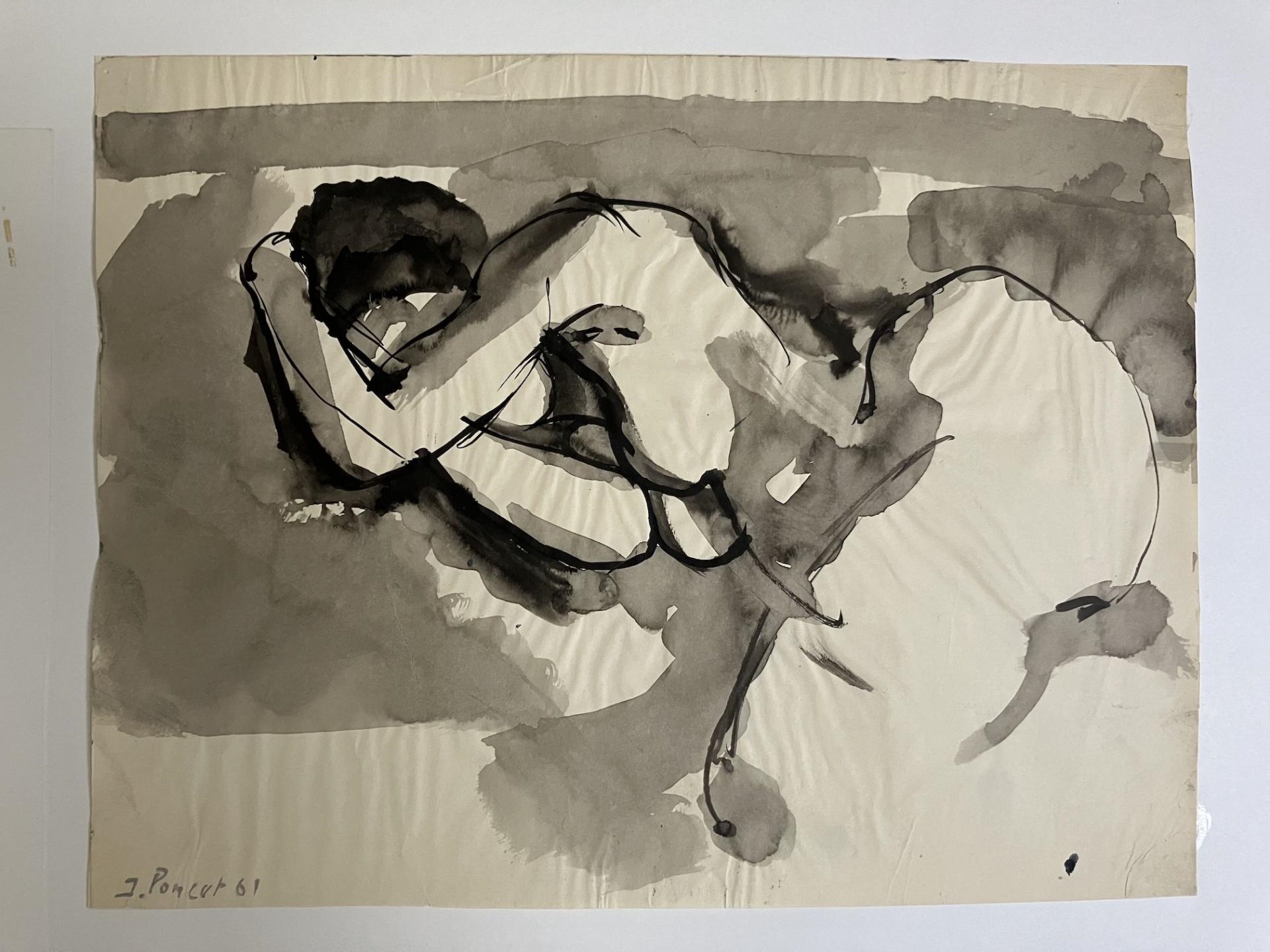 Artwork by Jacques Poncet, Le modèle nu - Trois  et à l'encre, Made of Encre de Chine sur papier