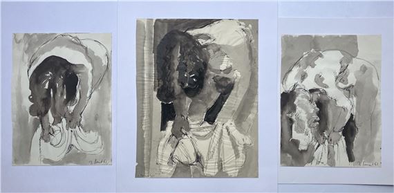 Nu à la serviette - Trois  à la plume et by Jacques Poncet