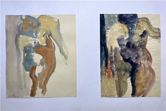 Le modèle penché en avant - Deux  à la gouache by Jacques Poncet