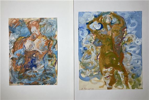 Baigneuse - Deux esquisses à la  et au pastel sur by Jacques Poncet