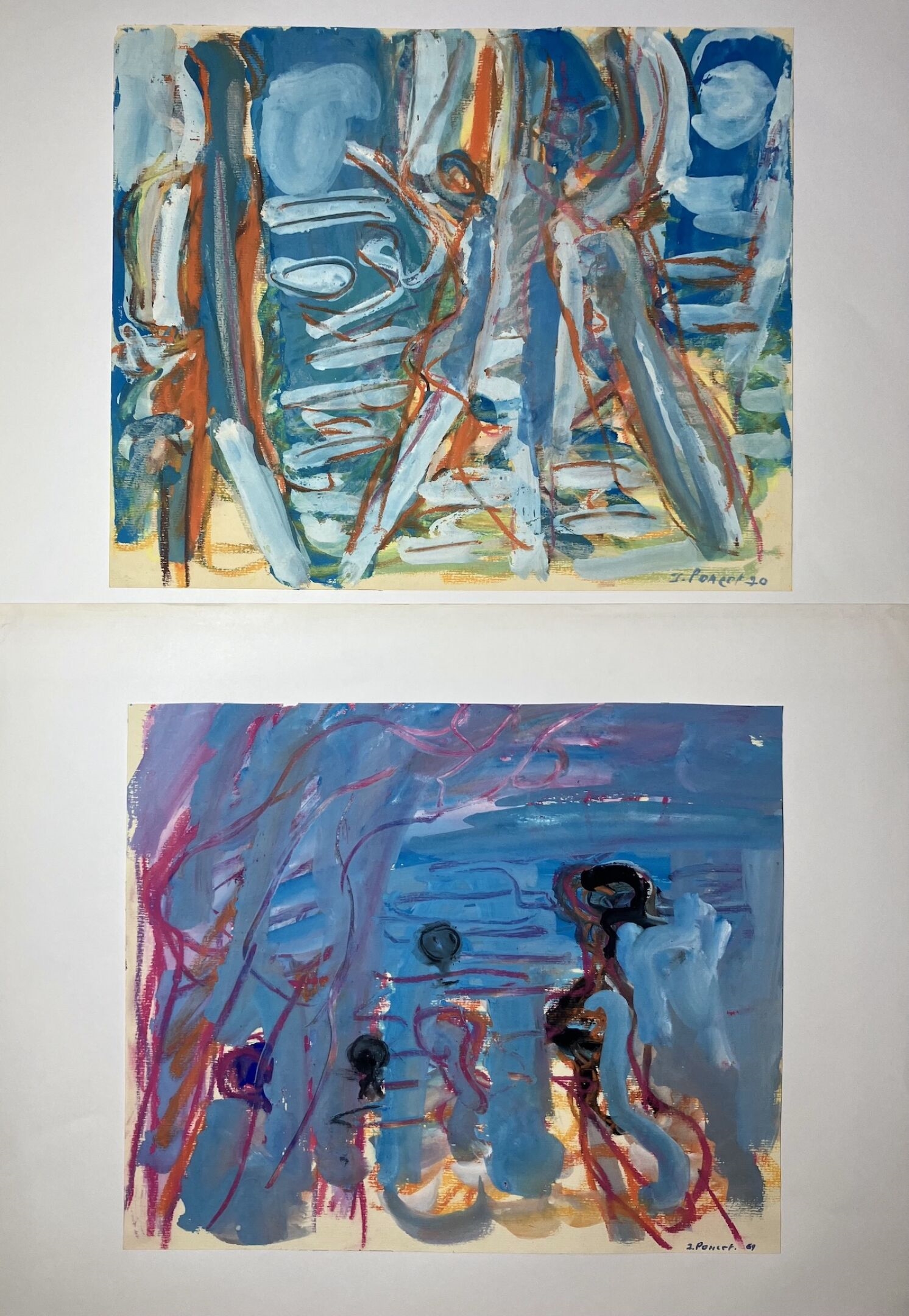 Artwork by Jacques Poncet, Baigneuses - Deux esquisses à la  et au pastel sur, Made of Pastel sur papier