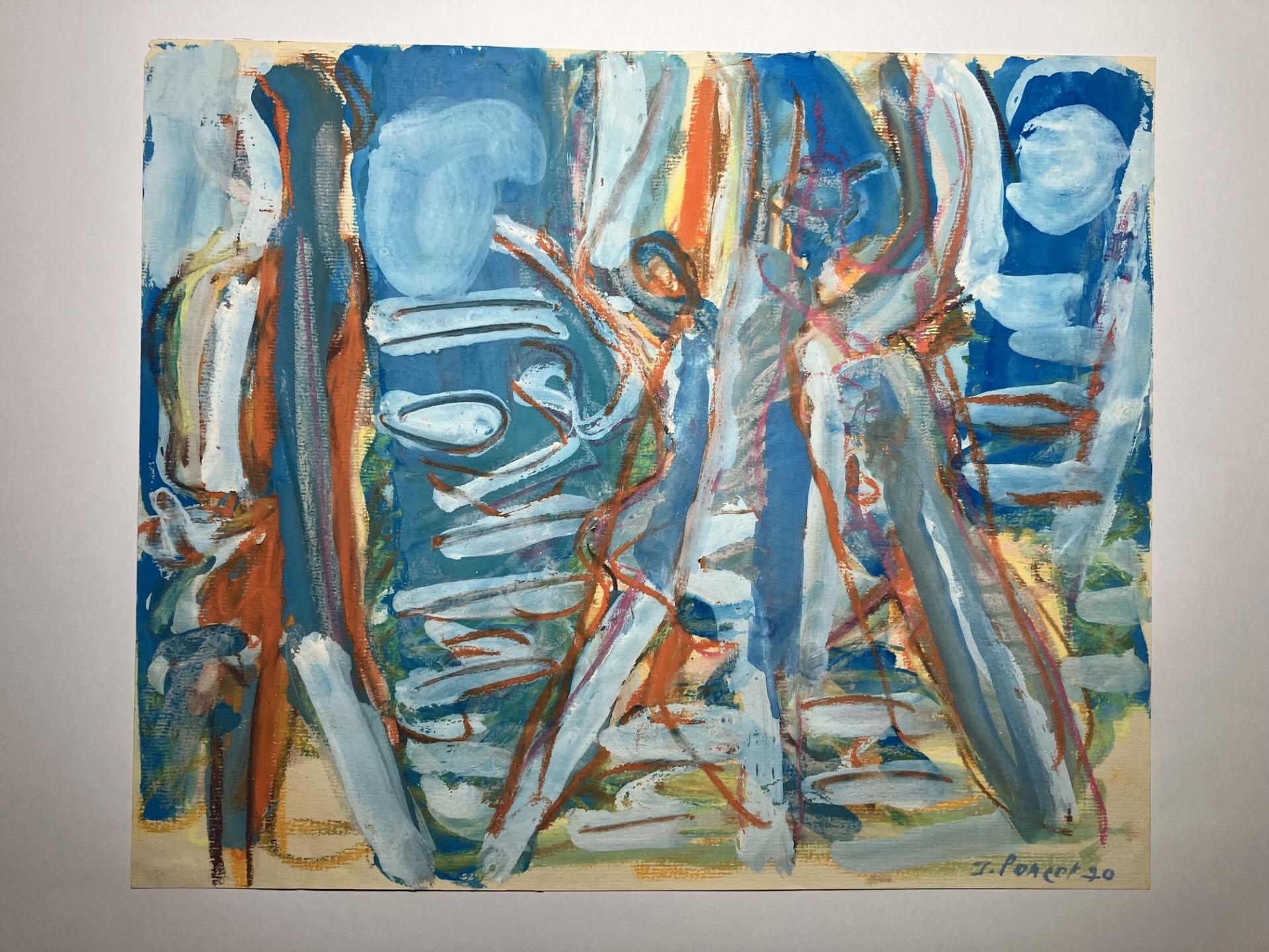 Artwork by Jacques Poncet, Baigneuses - Deux esquisses à la  et au pastel sur, Made of Pastel sur papier