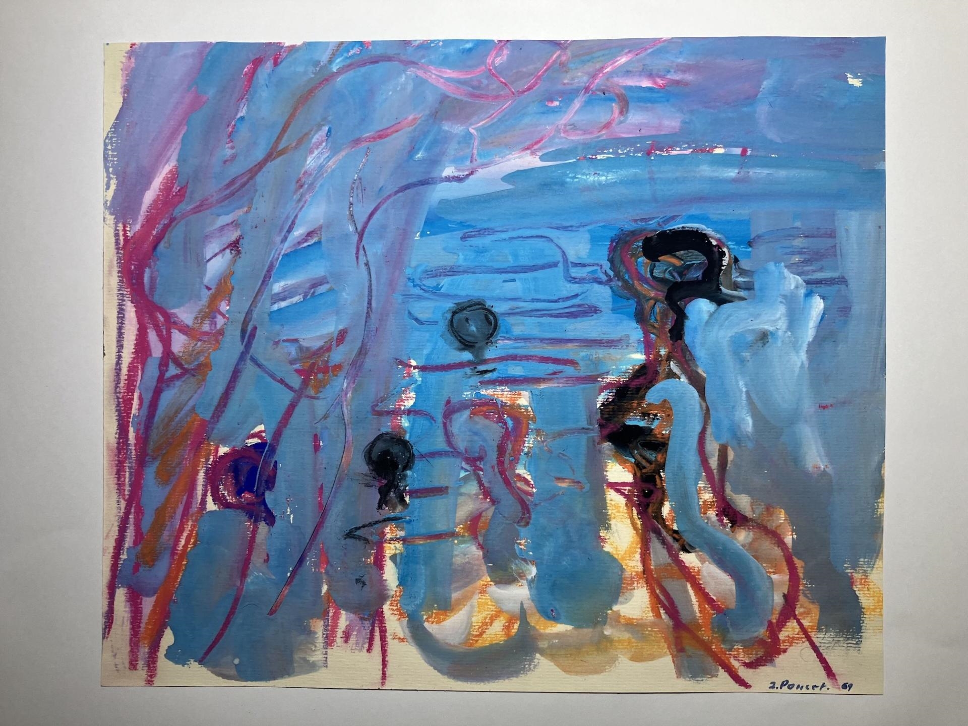 Artwork by Jacques Poncet, Baigneuses - Deux esquisses à la  et au pastel sur, Made of Pastel sur papier