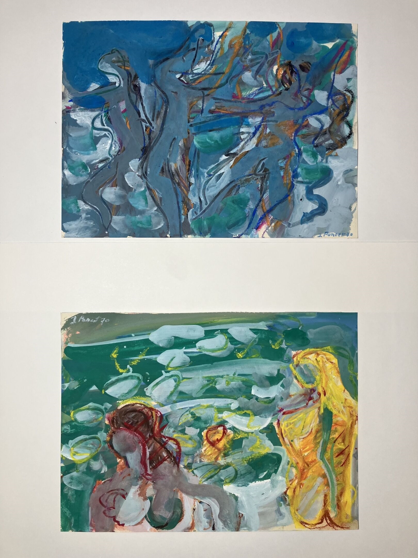 Artwork by Jacques Poncet, Baigneuses - Deux esquisses à la gouache et au pastel sur papier Canson, Made of Pastel sur papier